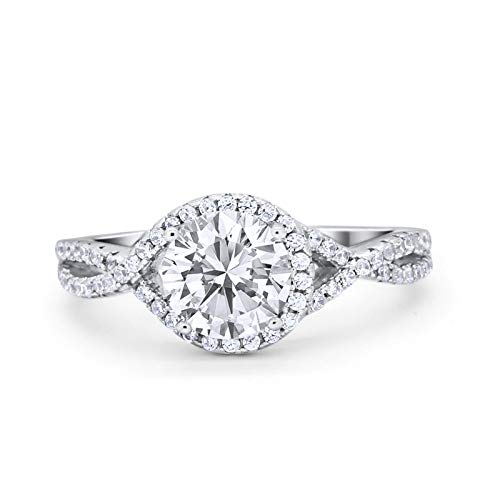 Blue Apple Co. Round Shape Infinity Shank Twisted Halo Cluster Fashion Statement Engagement Ring Cubic Zirconia 925 Sterling Silver