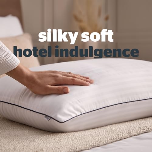 Silentnight Luxury Hotel Collection Piped Pillow - Hotel Quality Stylish Pillow Soft Medium Support for Back & Side Sleepers - Filled with Finest Fibres, Hypoallergenic and Machine Washable, Pack of 4
