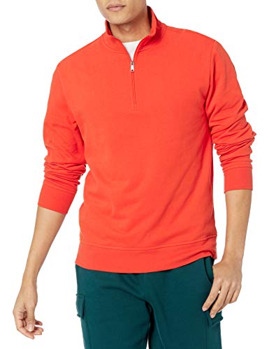 Amazon Essentials Men's Lightweight French Terry Quarter-Zip Mockneck Sweatshirt, Red, Large