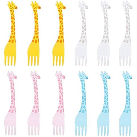 12 Pcs Plastic Fruit Fork Cartoon Giraffe Dessert Fork Cute Animal Fruit Picks for Party Bento Lunch Box Sandwich Appetizer Pastry Cover