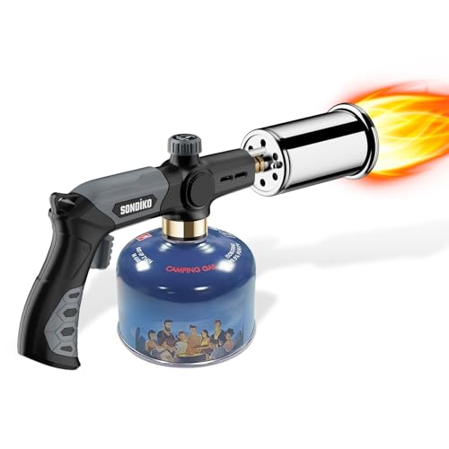 Sondiko Flambierbrenner Propanbrenner L8010, Sous Vide, Bunsenbrenner Lagerfeueranlasser, Gasbrenner von Steak, Grillen, Schweißen (schwarz, grau) Propantank nicht inbegriffen