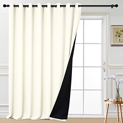 Image of Yakamok Cream 100% Blackout Patio Door Curtain Panels W100 x L108,1 Panel | Noise Reducing Barrier Panel for Sliding Glass Door, 2 Thick Layers Heat Full Light Blocking Patio Door Drapery