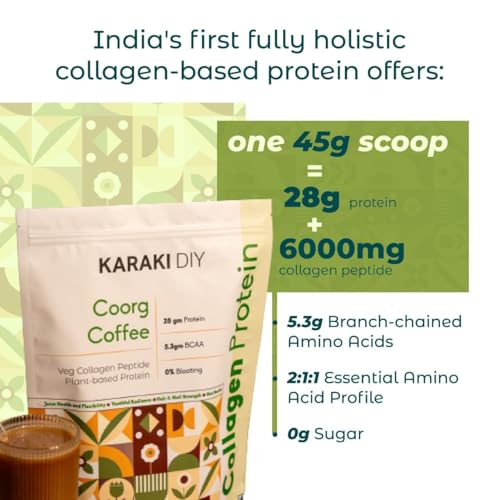Image of Vegan Collagen Protein Powder | Coorg Coffee - Strong Roast Flavour | Pack of 2 x 675g | 30 Days Supply | 28g Protein per Serving | 6000mg Collagen Peptides, BCAA & Essential Amino Acids | UNISEX