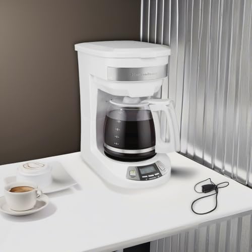 Image of Hamilton Beach 12 Cup Programmable Drip Coffee Maker Machine, Regular & Bold Brew Options, Auto Pause and Pour, Glass Carafe, White (46294J)