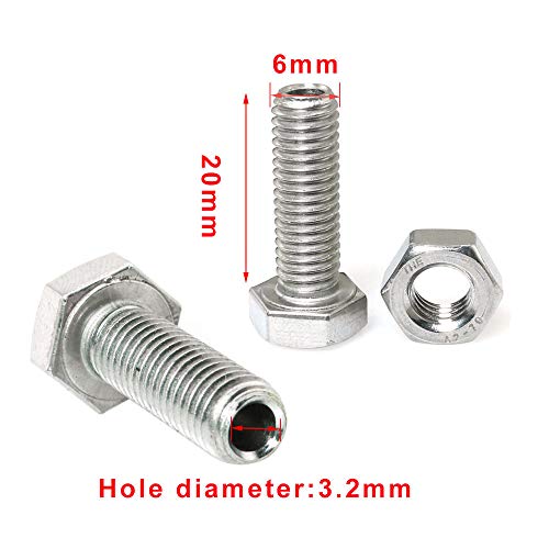 Image of 2pcs Cylindrical Hollow External Hexagon Screw 304 Stainless Steel Lamp Threading Screws Through Hole Bolt M6x20