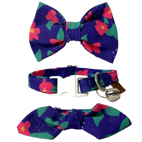 Cat Collar, 3-in-1 Cat Collar, Adjustable Cat Collar, Handmade Cotton Cat Collars, Bowtie & Ribbon Design Cat Collars,Floral Pattern