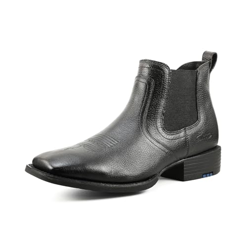 Palitutu Mens Leather Western Chelsea Cowboy Boots Classic Square Toe Slip On Casual Boots for Men DressComfort Slip Resistant Wide Width Black (PLT803601