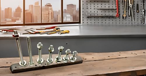Image of 304 Stainless Steel Hex Bolt Set, 1 /4 inch-20 X 1-1 /2 inch Bolts with Nuts, Lock Washers, Flat Washers, 12 Set /Bag