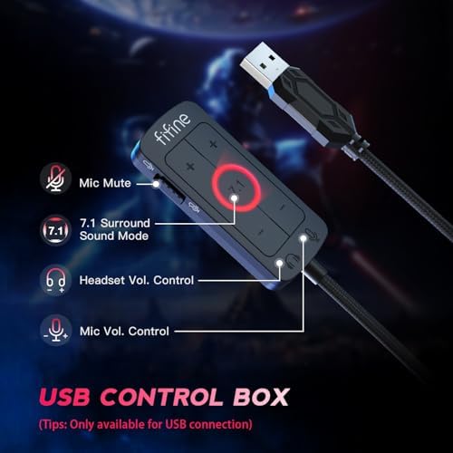 FIFINE 3,5 mm Ses Jaklı Oyun USB Kulaklığı, 7.1 Surround Ses, Çıkarılabilir Mikrofon, Ses Kontrolü, Kablolu Kulaklıklar Siyah PS5/PS4/Anahtar/XBOX denetleyici H9 için - Görsel 6
