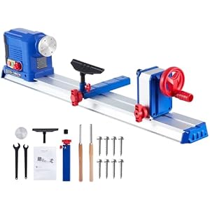 GarveeTech Wood Lathe, 10 in x 24 in Benchtop Wood Lathe Machine 0.8 HP 600W Infinitely Variable Speed 800-3000 RPM, Wood Turning Lathe Machine with Wrench & 2 Chisels for Woodworking, Woodt