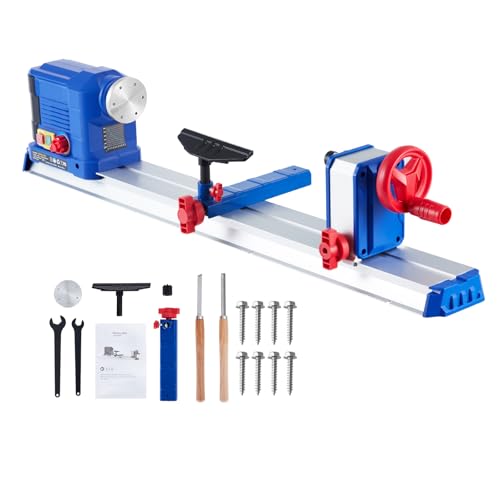 Wood Lathe, 10 in x 24 in Benchtop Wood Lathe Machine 0.8 HP 600W Infinitely Variable Speed 800-3000 RPM, Wood Turning Lathe Machine with Wrench & 2 C
