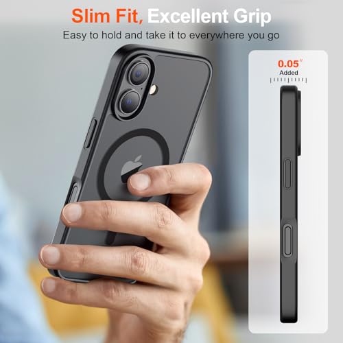 Image of SUPFINE Magnetic for iPhone 17 Case (Compatible with MagSafe)(Military Grade Drop Protection) Translucent Matte Shockproof with Anti-Fingerprint Phone Cover,Black