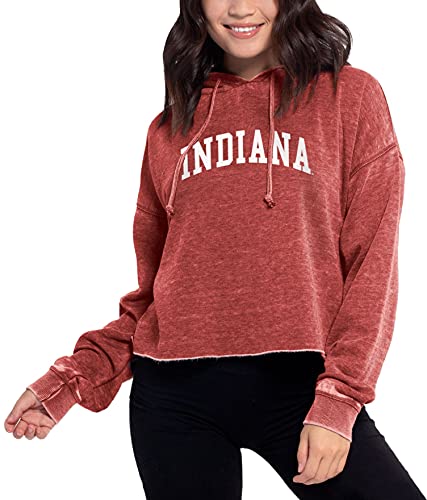 chicka-d NCAA Indiana Hoosiers Womens Burnout Cropped Hoodie, Cardinal, Medium