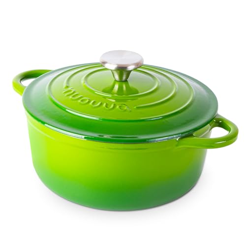 Casseruola in Ghisa Smaltata, Pentola Olandese Antiaderente con Coperchio, Induzione/Gas/Forno, Cottura Omogenea – 2.9 Liter 24cm Verde – da Nuovva