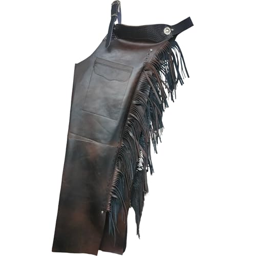 Custom Leather Shotgun Chaps with Fringe, Personalized Fit, Handmade Cowhide Western Riding Gear for Men & Women (Two tone, black & white with embossed yoke)