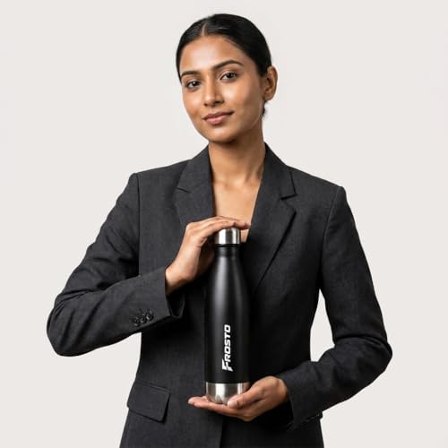 Image of Thermosteel Insulated Water Bottle 500ml | Stainless Steel Vacuum Flask | Hot 12Hr Cold 12Hr | Leak Proof | Thermos for Travel Gym Office Hiking | Matte Black