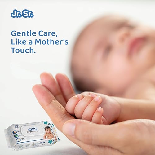 Image of Jr. Sr. Baby Wipes With Lid | 72 Wipes x Pack of 9, 648 Wipes | Safe & Moist Wet Wipes for Babies | Prevents Rashes & Redness with Goodness of Aloe Vera, Vitamin E & Chamomile Oil | No Paraben & No Alcohol