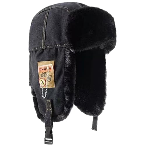 PRKHZYY Fashion Winter Trapper Hat Fluffy Warm Winter Hat with Ear Flaps for Men Women Black