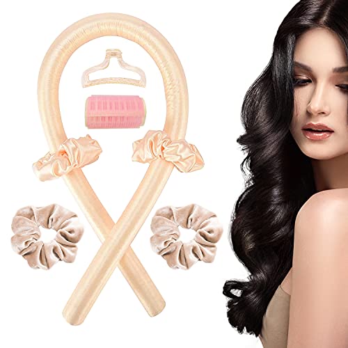 Studiocc Heatless Hair Curlers, Heatless Curling Rod Headband You Can To Sleep In Overnight, Silk Hair Roller with 2 Silk&2 Velvet Hair Scrunchies, Hair Claw,Hair Curling Ribbon for Long Hair-yellow