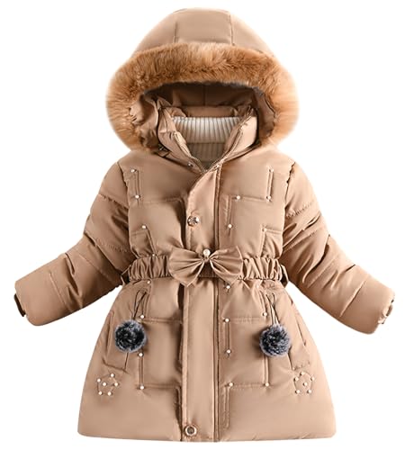 Happy Cherry Girl's Kids Toddler Winter Fur Lined Hooded Coats Thicken Fleece Lined Parka Snow Down Jacket Outwear
