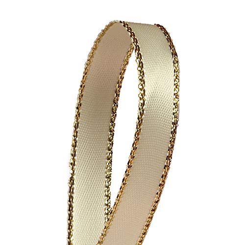 Ivory Satin Ribbon with Gold Edges, 3/8