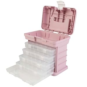 Portable Tool Box – Small Parts Organizer with Drawers and Customizable Compartments for Hardware, Fishing Tackle, Beads, or Crafts by Stalwart (Pink)