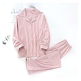Home+ Schlafanzüge für Herren Frühling und Herbst Herren- und Damen-Pyjamas-Set, Baumwoll-Langarm-Set, großformatige gestreifte Casual Homewear (Color : Pink, Size : XL)