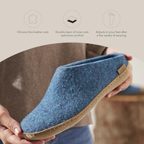 Image of Glerups 100% quality wool mix Slipper with leather sole - Unisex Slip-on