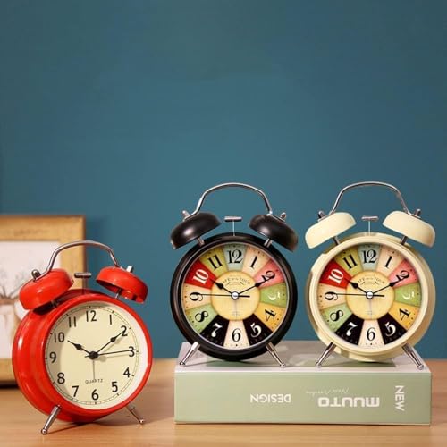Image of AERYS Vintage Twin Bell Alarm Clock, Analog Display, Night LED Light, Extra Loud Heavy Ringer, Table Clock for Students and Kids Home, Office, Bedroom, Living Room, Home Decor (Black Rainbow Clock)