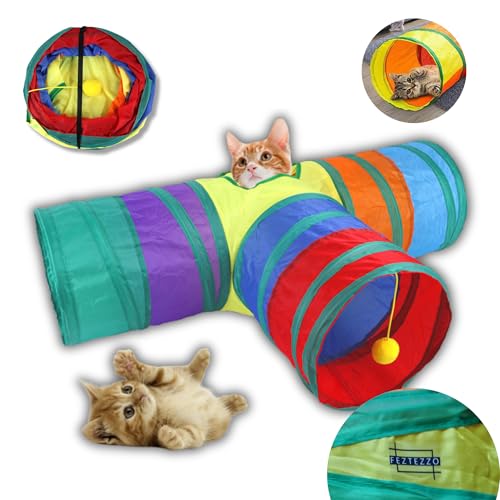 Brinquedo Interativo para Gatos Pets Tunel com Bolinha – Portátil com 3 Saídas em T para Gatos, Coel