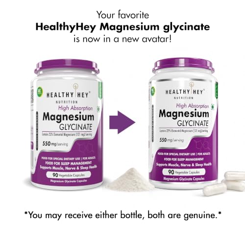 Image of HealthyHey Nutrition Magnesium Glycinate Supplement High Absorption for Sleep, Cramps, & Nerves Health - 90 Vegetable Capsules