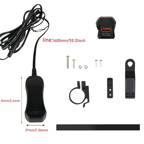 Intckwan Motorrad USB Ladegerät, 36W PD3.0 & 18W QC3.0 2-Port, IP65 Schutz, 12-24V DC, kompakte Mini-Bauweise für Motorrad Roller Quad, 1,40m Kabel, 2 Montagearten