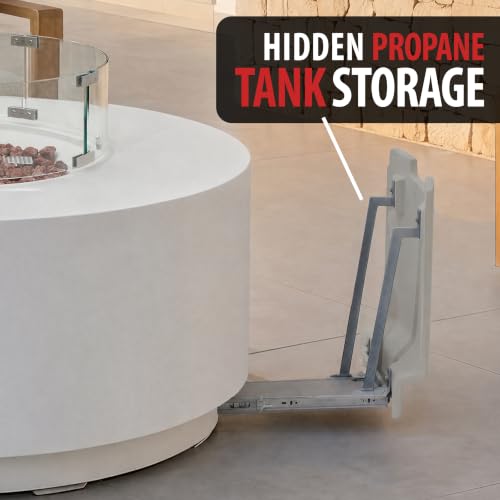 Image of AMS Round Concrete GFRC Propane Gas Fire Pit Table Bundle (Cream White)