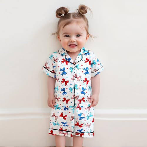 MAINESAKA Toddler Baby Girl Boy Satin Pajama Set Patriotic 4th Of July Pajamas Button Down Top + Shorts Pjs Summer Sleepwear3