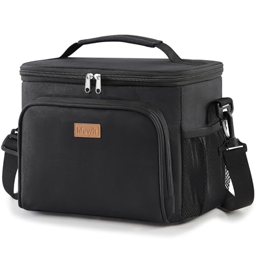 Lifewit Bolsa Termica porta Alimentos, Bolso Nevera Portátil Pequeña, Impermeable Bolsas Comida Trabajo para Hombre y Mujer, Lancheira Termicas para Playa, Picnic, Viaje, Negro, 24L