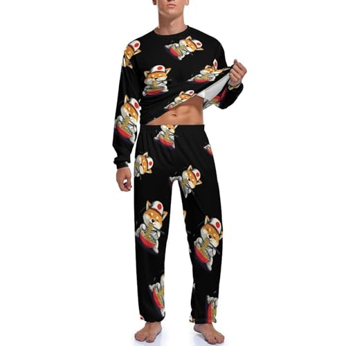 Shiba Dog Japanese Ramen Mens Pajama Set Soft Long Sleeve Sleepwear Lounge Set Pjs3