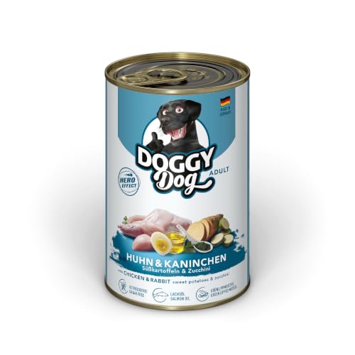 DOGGY Dog Paté Mix 1, 6 x 400 g, Nassfutter für Hunde im Probierpaket, getreidefreies Hundefutter mit Lachsöl und Grünlippmuschel, Alleinfuttermittel mit hohem Fleischanteil, Made in Germany
