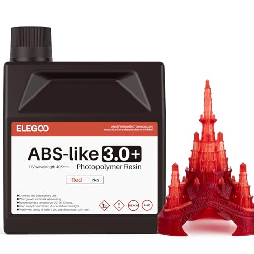 Image of ELEGOO ABS-Like Resin 3.0 Plus, 3D Printer Resin with Low Viscosity and High Precision, 405nm Rapid UV-Curing Photopolymer Resin, 3D Resin for LCD /DLP 3D Printing, Clear Red 2000G | Low Viscosity and High Precision, 405nm Rapid UV-Curing Photopolymer Resin, 3D Resin for LCD /DLP 3D Printing