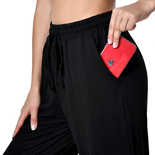 Women's Drawstring Pants, Wide Leg Yoga Sweatpants Comfy Loose Straight Lounge Pants with Pockets4