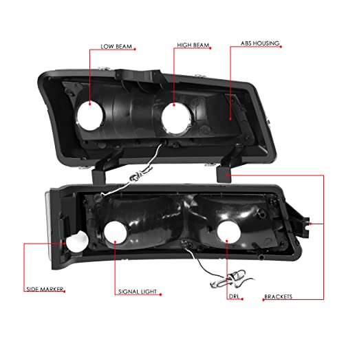 Image of DNA MOTORING HL-LB-CSIL03-BK-SM-CL1 Black Housing Smoked Lens 3D LED DRL Headlight Bumper Lamp Set Compatible with 03-06 Silverado 1500-3500 / Avalanche 1500 2500