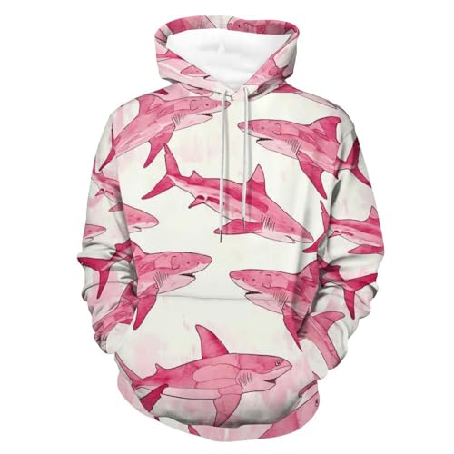 Sweat à Capuche Requin Rose Cartoon Hoodie Unisexe Taille S