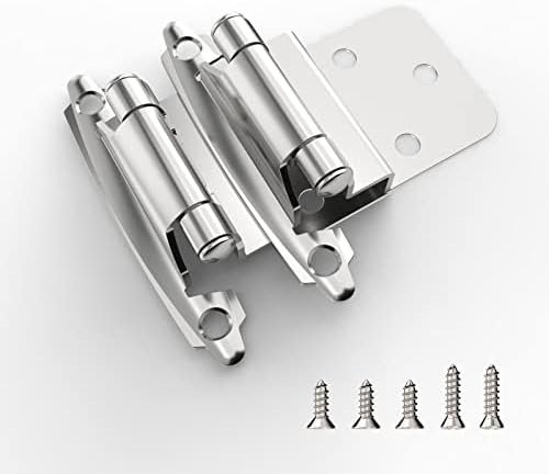 Furniware 3/8" Inset Cabinet Door Hinge, 5 Pairs(10 Pack) Flush Face Mount Cupboard Self-Closing Cabinet Hinges for Decorative Kitchen Cabinet Hinges-Brushed Nickel