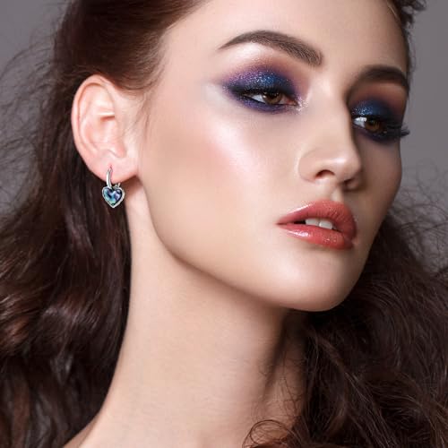 Abalone Shell Heart Hoop Earrings Silver Cute Heart Huggie Dangle Drop Earrings for Women Hypoallergenic Silver Jewelry3