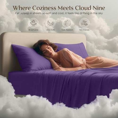 Image of Utopia Bedding King Size Sheet Set - 4 Piece Bed Sheets, Soft and Breathable Microfiber, Includes 1 Fitted Sheet, 1 Flat Sheet and 2 Pillowcases - Oeko Tex (Eggplant)