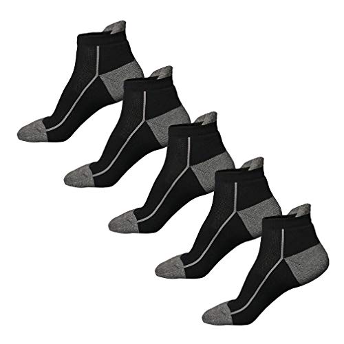 AIYUE Herren Knöchelsocken, 5 Paar, halb gepolstert, sportliche Baumwollsocken, Größe 38-44 Gr. 6-9.5 UK 38-44 EU, 5 x dünne schwarze Socken Cover
