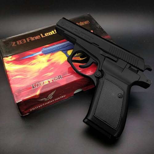 Image of Gun Pistol Lighter Heavy Weight Metal Body Real and Original Like Gun Pistol for Decorative, Smoking Filled with Gas (Z83 Black)