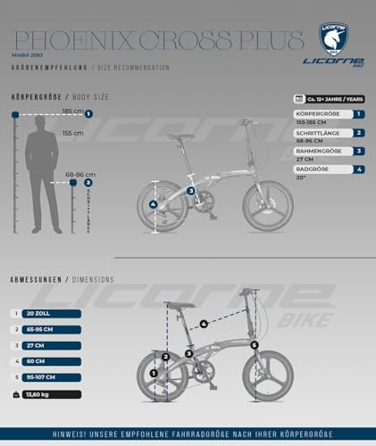 Miniatura 7 de Licorne Bike Phoenix 2d Cross Bicicleta Plegable De Aluminio De 20 Pulgadas, Freno De Disco, Freno De Disco, Bicicleta Plegable Para Hombre Y Mujer, 7 Marchas, Cambio De Cadena, Bicicleta De Ciudad,