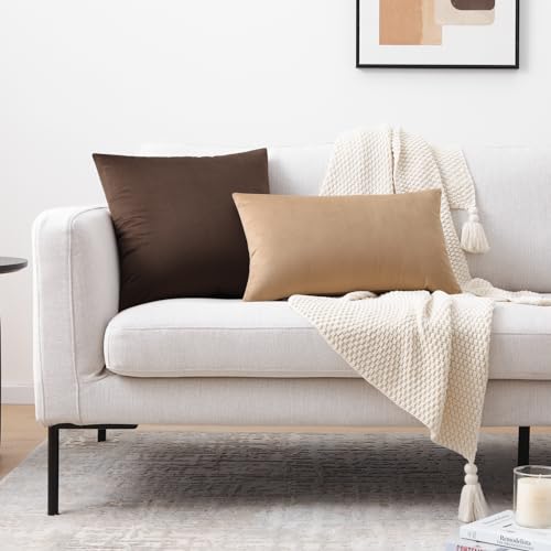 Image of Mixhug Decorative Throw Pillow Covers, Velvet Cushion Covers, Solid Throw Pillow Cases for Couch and Bed, Coffee Brown, 16 x 16 Inches, Set of 2