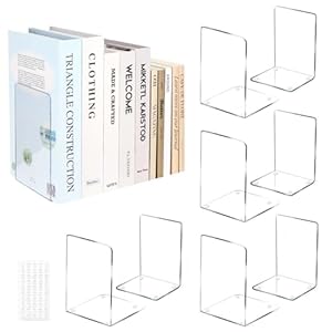 10PCS Klarer Buchstützen, Buchhalter Regal, Book Holder, Acryl Buchhalter Regal, Transparent, Bookends, Buchstützen mit Rutschfesten Pads, für Schule, Büro, Zuhause, Bibliothek, 18 x 12 x 12cm