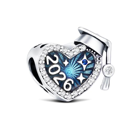 KEQ 2026 Graduation Cap Charms for Pandora Bracelets Necklace 925 Sterling Silver Bead for Daughter Granddaughter Graduation Pedant with 5A Cubic BBF Christmas Gift (Blue)